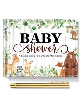Woodland Baby Shower Guest Book Sign In Book Forest Animal Party Decor Set